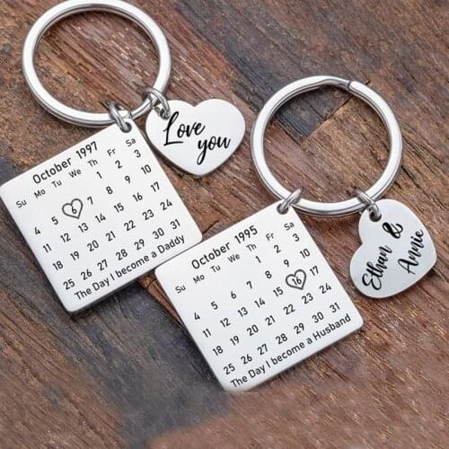 Personalised Calendar keychain Custom Date Anniversary Wedding Valentines Day Women Men Gift