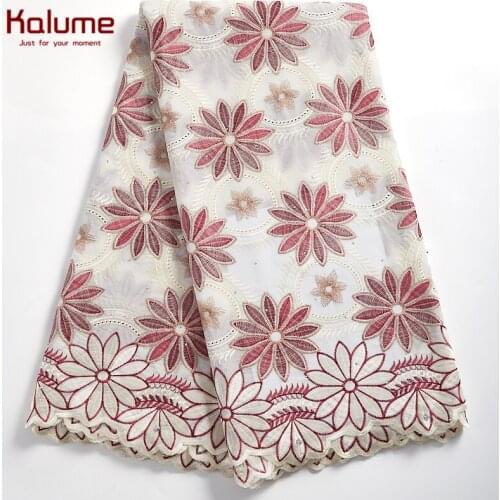 Kalume Flower Style African Swiss Cotton Lace Fabric High Quality Swiss Voile Cotton Lace Fabric Stones For Nigerian Dress F2317