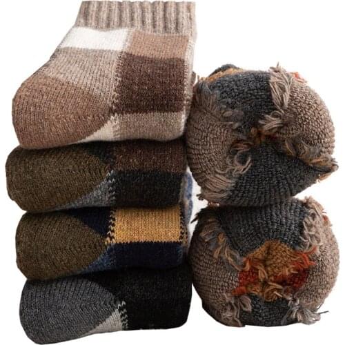 Plaid Men Socks Super Thick Winter Warm Merino Wool Socks Against Cold Snow Weather Vintage Style Terry Crew Socks EU 38-45
