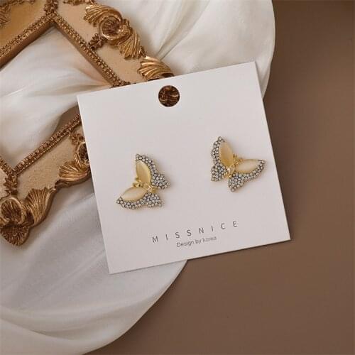 Korean New Delicate Opal Stone Butterfly Stud Earrings For Women 2021 Fashion Bijoux Small Pendientes Brincos