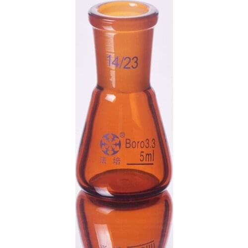 Brown conical flask with standard ground-in mouth,Capacity 5ml,joint 14/23,Erlenmeyer flask with standard ground mouth
