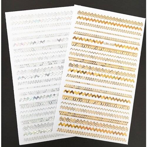 LSK-302 LASER GOLD line rounf design 3d nail art stickers decal diy nail tool decorations