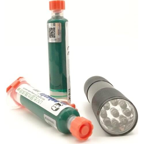 MECHANIC 10ML GREEN UV SOLDER MASK PCB BGA PAINT PREVENT CORROSIVE ARCING Soldering Welding Fluxes Oil+ UV curing light