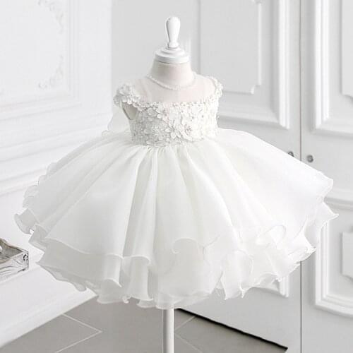 Cute Little Princess Birthday Party Gowns Puffy Tulle First Communion Dress Christmas New Year Cloth Child Size 1-14Y