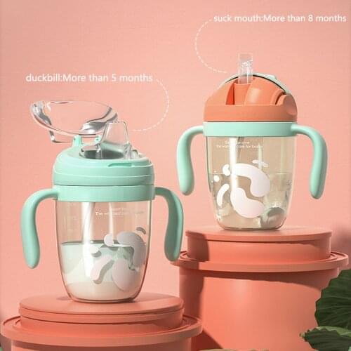 New Silicone Straw Cup Childrens Water Cup Baby Learning Cup Food Grade Childrens Non-slip Milk Cup with Handle Function Cup