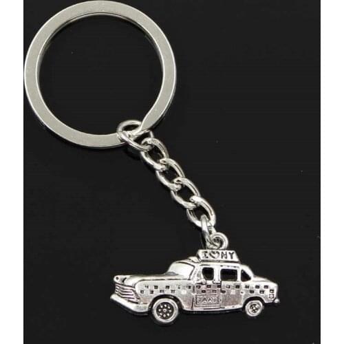 New Fashion Men 30mm Keychain DIY Metal Holder Chain Vintage New York Taxi Car 18x32mm Silver Color Pendant Gift