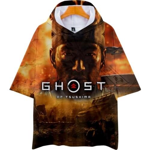 New 3D Ghost of Tsushima Hoodies 3D Short Sleeve Fashion Summer Ghost of Tsushima Tshirt Harajuku Short Sleeve Hooded T-Shirt