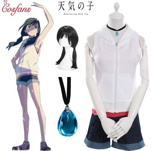 New Tenki No Ko Cosplay Costume Amano Hina Women Uniform Necklace Anime Cosplay Accessories Halloween Costume and wig necklace