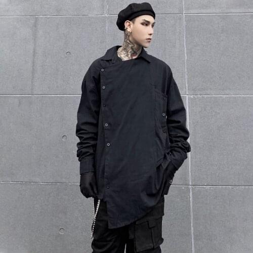 Tide brand ins personality irregular shirt boys Korean version of the wild trend loose casual long-sleeved shirt T-shirt handsom