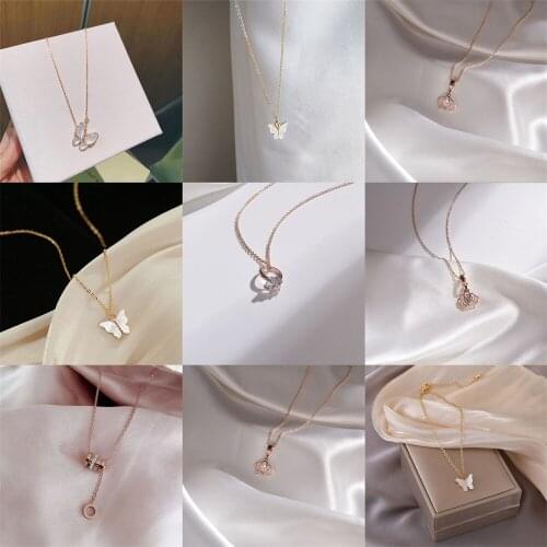 Exquisite Round Coin Pendant Necklace for Girls AAA Cubic Zirconia Rhinestone Bowknot Flower Crystal Jewelry Accessories