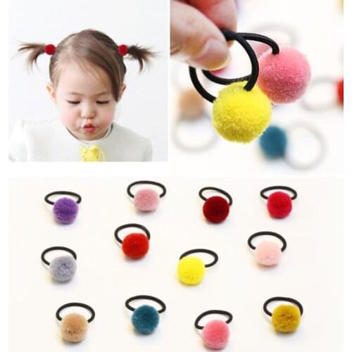 Fur Ball Hair Ring Elastic Rope Handmade Hair Band Solid Double for Kids Girls Baby Hair Accessories