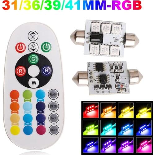 1set C5W LED 31mm 36mm 39mm 41mm C10W Festoon RGB LED Car Inteiror Bulb Dome Light Reading Door Lamp 12V with Remote Control