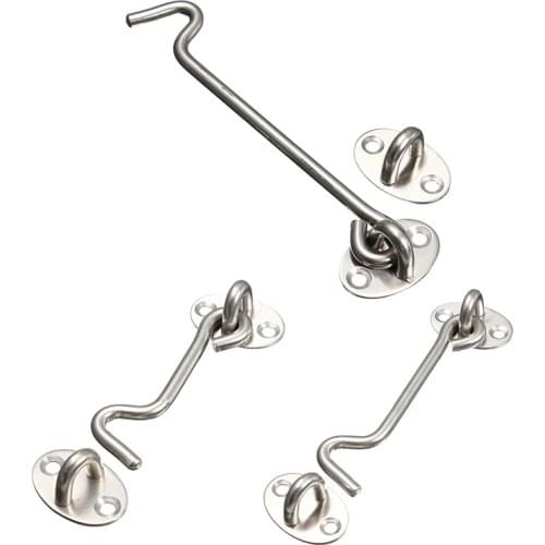 SHGO HOT-1set Stainless Steel Cabin Hook Eye Shed Gate Door Latch Silent Holder Silver
