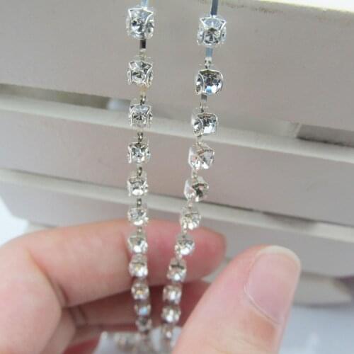 Rhinestone chain ss6 2mm D claw ear claw gemstone cup chain,10yards/lot,fancy DIY crystal chain,avoid scratch rhinestone trim