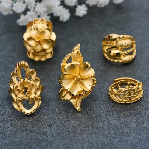 Wando Free Size Scrub Gold Color Wedding Rings for Women Finger Ring Exaggerated Big peacock Shape Rings for Ethiopian/African