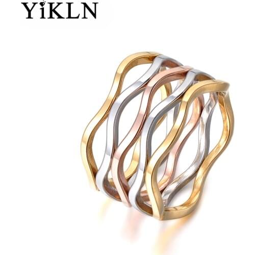 YiKLN Creative Jewelry Ring Multicolor Wave Shape Multilayer Titanium Steel Engagement Wedding Ring For Women Anneau YR17055