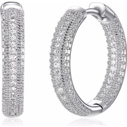 Hot Sale!! Classic Round Hoops Pave setting Cubic zircon White-color Cheap price Fashion Huggies Hoop earrings for women