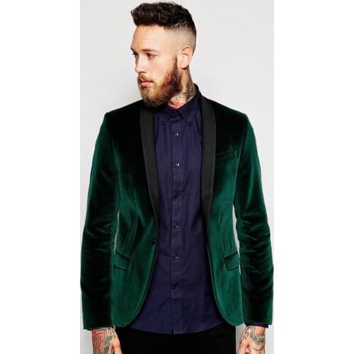 Green Velvet Groom Tuxedos Slim Fit 2 Pieces( Jacket+Pant+Tie) High Quality Custom Made Men Wedding Party Suits Shawl Lapel