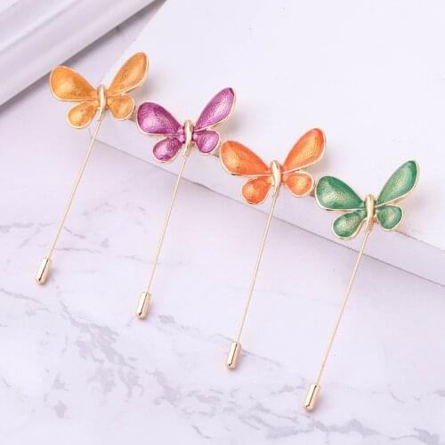 Fashion Butterfly Brooch Korean Trendy Insect Enamel Pin Long Needle Brooch Womens Coat Temperament Sweater Women Accessories