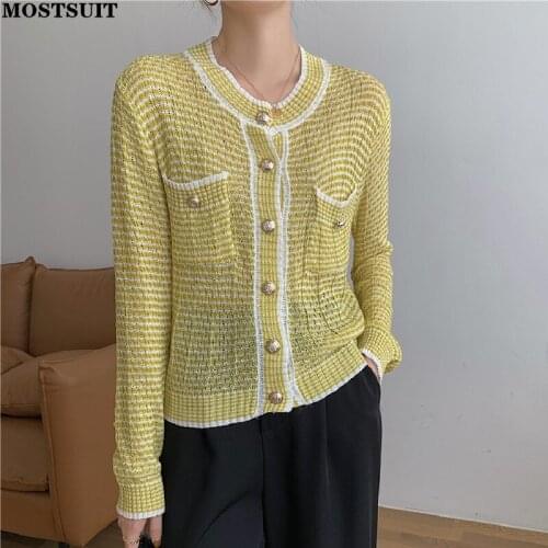 Elegant Women Cardigan Tops 2021 Fall Winter Full Sleeve Single-breasted Pockets Sweater Jumpers Vintage Chic Ladies Knitwear