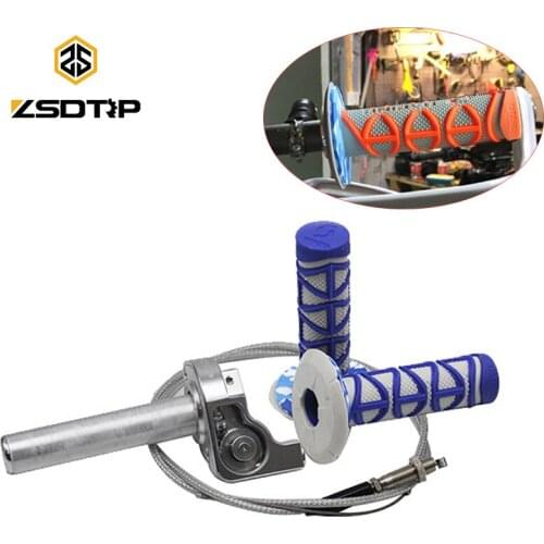 ZSDTRP CNC Aluminum Throttle Grips Settle Twist Gas Throttle Handle with Cable Set For Dirt Pit Bikes Kayo Bse Apollo 110-250cc
