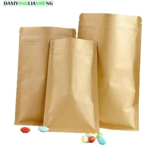 100pcs/lot 14sizes Kraft Paper Brown Packaging bag Flat Bottom Packing Bags TOP zipper lock Retailer Package free shipping