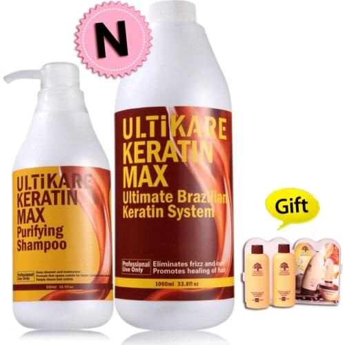 1000ml Brazilian 5% Keratin Hair Treatment Repair&Straightening Normal Frizzy Hair+500ml Purifying Shampoo Get Free Travel Kit