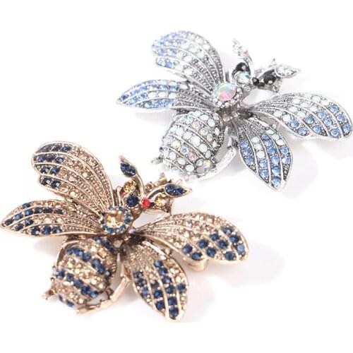 2Colors Vintage Metal Pin Scarf Clip Rhinestone Bee Brooch Insect Brooches For Women Men Clothes Accessories