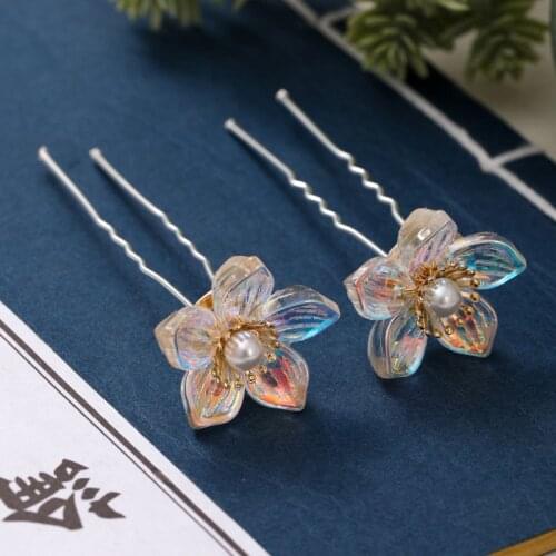 2pcs Bride Jewelry Tiaras Glitter Flower Hairpin Decorated a Pearl Suitable Daily Wear Women Wedding Accessories d88