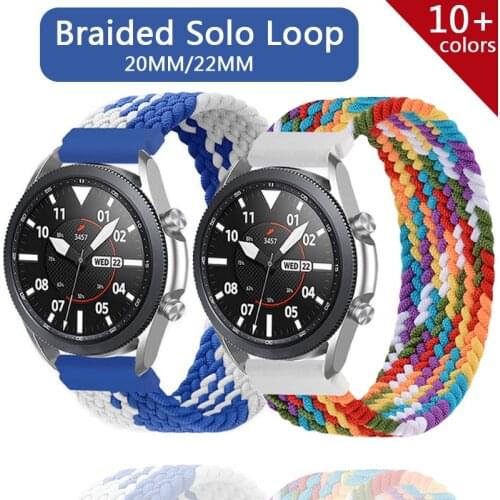 20mm/22mm Braided Solo Loop strap for Samsung Galaxy watch 3/46mm 42mm/active 2/Gear S3 bracelet Huawei watch GT/2/2e/Pro band