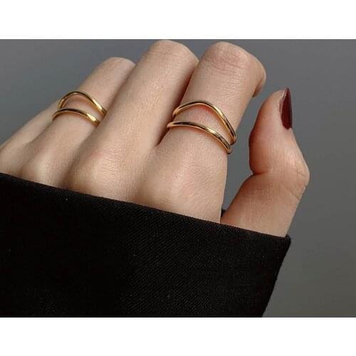 2020 Minimalist Double Layer Curve Geometric Hollow S925 Sterling Silver 18K Gold Plated Rings For Women Gold Jewelry