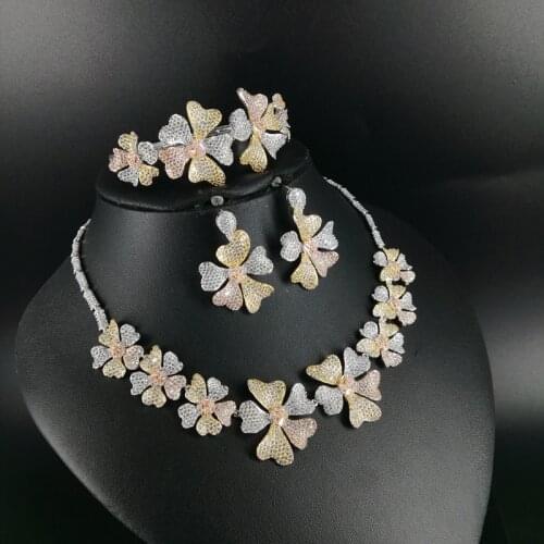 2021 NEW FASHION romantic crystal CZ zircon necklace earring bracelet ring wedding bridal banquet dinner dressing jewelry set