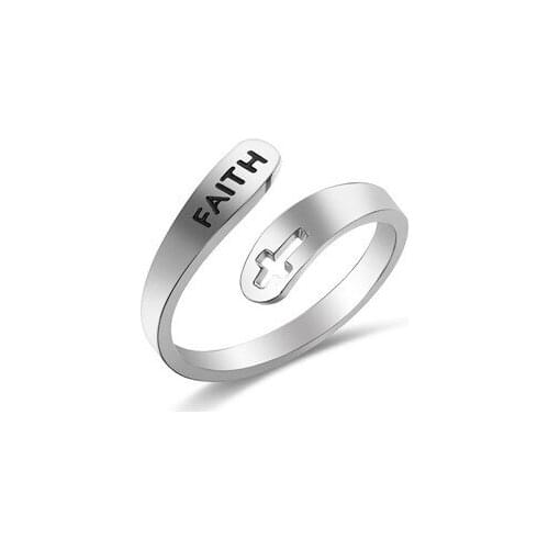 2021 Jewelry Faith Adjustable Rings&Stainless Steel Rings for Women Vintage Cross Letter Round on Fingers Gifts Wedding Ring