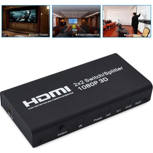 2x2 HDMI-compatible 1.3b Switch Splitter Support 1080P 3D with Remote Control LED Indicator