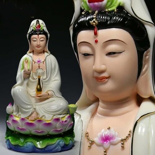 5A+ 30CM HOME high grade Buddha statue Guan yin PU SA Avalokiteshvara Buddha COLOR Ceramic statue bless safe health good luck