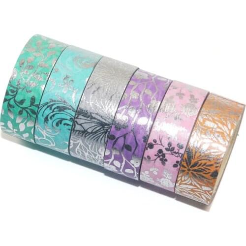 6Rolls/Set Floral Washi Tape Silver Foil Decorative Tape Scrapbooking Photo Album School Tools Kawaii Scrapbook Paper Gift Set
