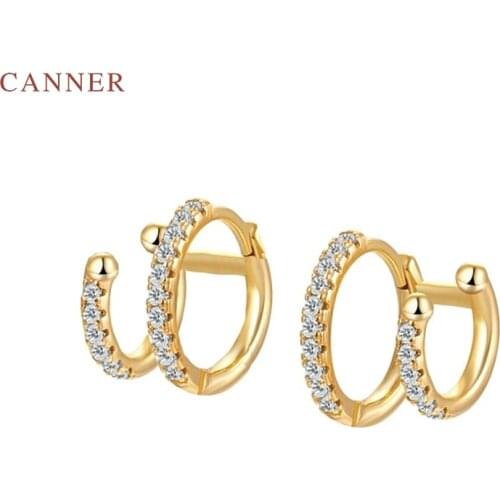 CANNER 925 Sterling Silver Earrings For Women Luxurious Double Layer Diamond Earrings Clip Earring Fine Jewelry Pendientes