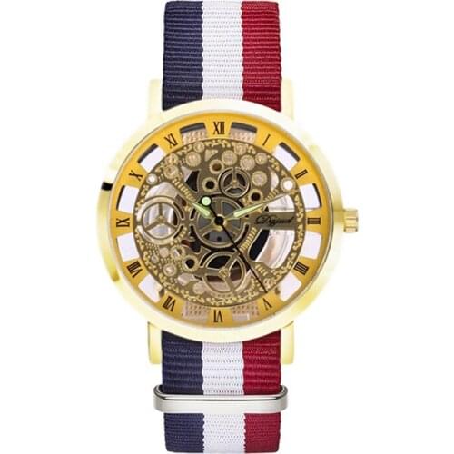 Reloj Mujer Chic Stylish Hollow Womens Classic Quartz Nylon Strap Wrist Watch Watches Women Clock Relogio Feminino Gold