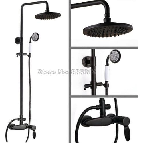 Black Oil Rubbed Bronze Bathroom Rain Shower Faucet Set with 8" Round Shower Head & Wall Mounted Single Handle Mixer Taps Wrs436