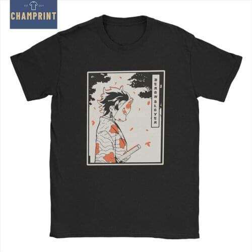 Demon Slayer Kamado Tanjirou T Shirt for Men Pure Cotton Funny T-Shirt Kimetsu No Yaiba Tees Short Sleeve Clothes Gift Idea