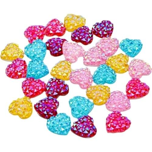 DIY 80pcs mix Resin AB 12mm heart Flat Back Appliques Scrapbooking for phone F063