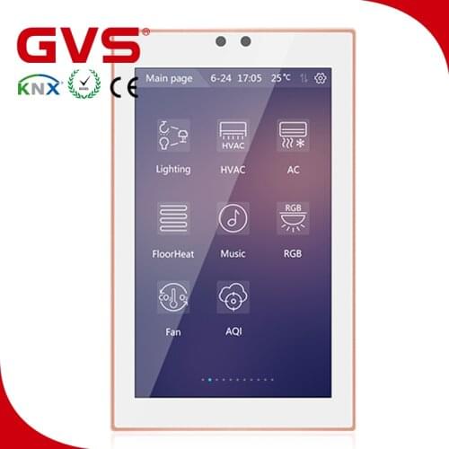 Guangzhou Factory KNX/EIB GVS K-Bus KNX Touch Screen 5 Inch KNX Smart Home Automation System Slim 5'' KNX Touch Panel Golden
