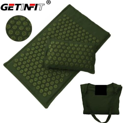 Getinfit Three-Piece Acupuncture Massage Yoga Mat Acupuncture Mat Massage Pillow Cushion with Bag Relieve Stress Pain
