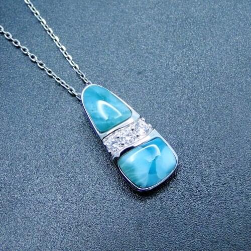 Hot Selling 925 Sterling Silver Natural Dominica Larimar Pendant Necklace Womens Jewelry For Gift