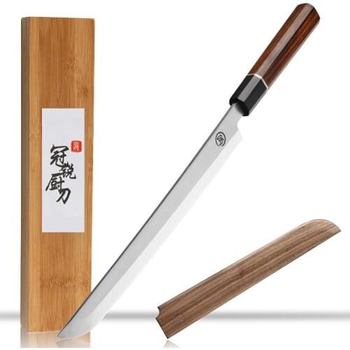 GRANDSHARP Professional Sushi Knives Japanese Sakimaru Knife 10.6'' Stainless Steel Blade Premium Rosewood Handle Saya Scabbard