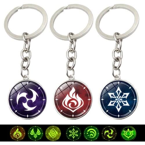 Game Genshin Impact Luminous Keychain Charms Element Eye of God Water Wind Thunder Fire Rock Lce Genshin Keychain Metal Key Ring