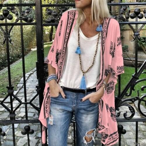 Boho Printed Cardigan Shirt Womens Summer Fashion Kimono Long Sleeve Beach Cover Tops Ladies Long Blouses Plus Size 5XL