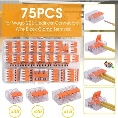 75pcs For Electrical Connectors Wire Block Clamp Terminal Cable Reusable Mini Quick Home Wire Terminal Connector