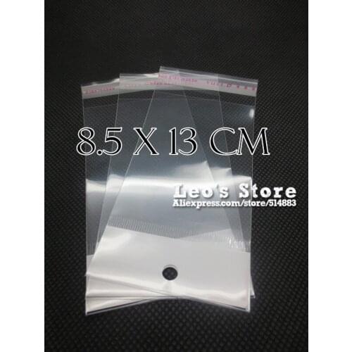 Loetrusting 8.5x13cm Self Adhesive OPP Bag With Hanging Hole Clear Header Plastic Bag Supermarket Bag Plastic OPP Gift Pack Bag