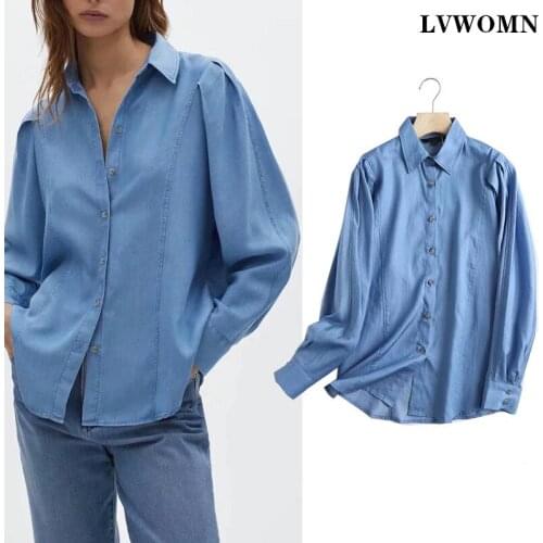 LVWOMN Za Blouse Women 2021 Simple Tencel Casual Long Sleeve Office Buttons Shirts Woman Elegant Loose Female Shirts Blusas